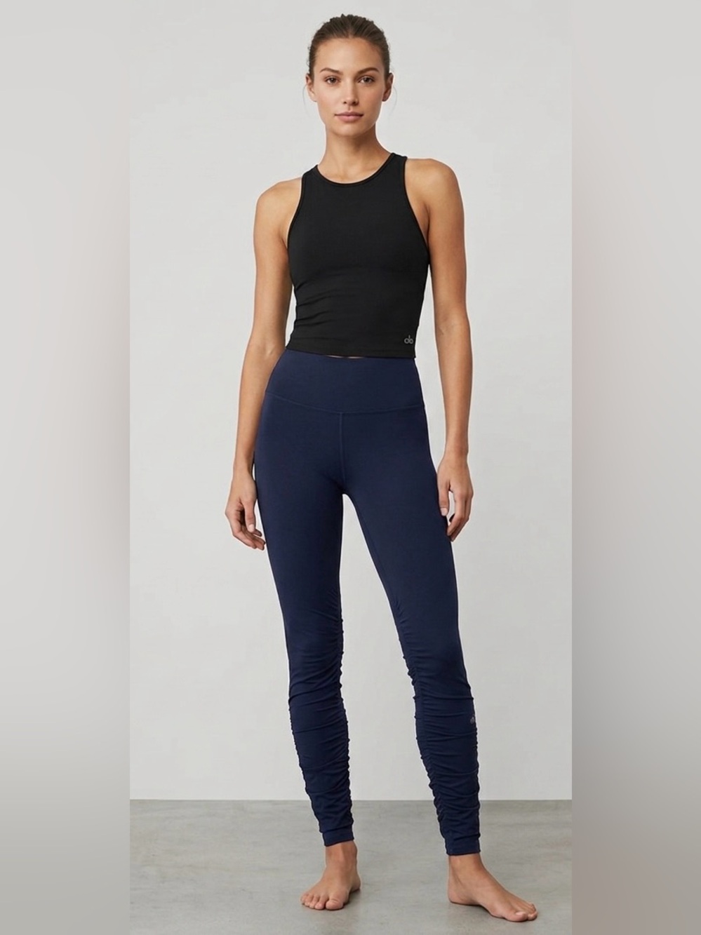 Alo Yoga Navy Blue High-Waist‎ Ruched Scrunch Leggings XXS
